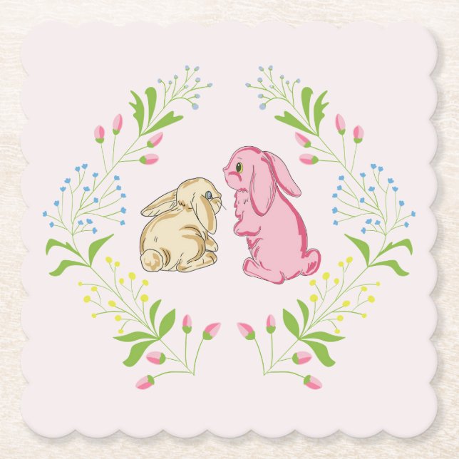 Pink Bunny Wreath Easter Coaster (Front)
