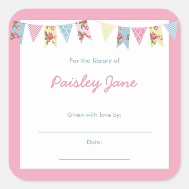 Pink Bunting Baby Shower book Bookplates (Front)