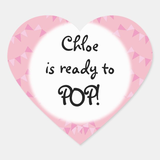 Pink Bunting Ready to POP Baby Girl Shower Heart Sticker (Front)