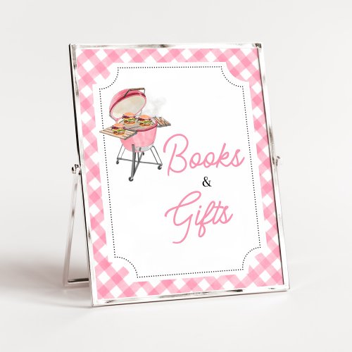 Pink Burger BBQ Baby Shower Books and Gifts Poster