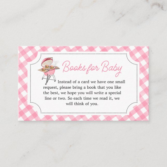 Pink Burger BBQ Baby Shower Books for Baby Enclosure Card (Front)