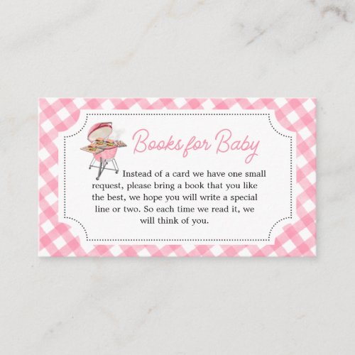 Pink Burger BBQ Baby Shower Books for Baby Enclosure Card