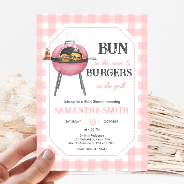 Pink Burger BBQ Baby Shower Invitation (Bun and Burgers Baby Shower Invitation)