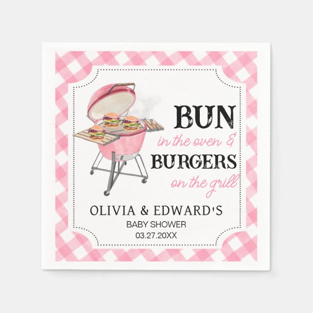 Pink Burger BBQ Baby Shower Napkins (Front)