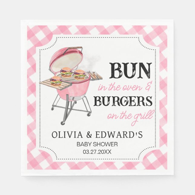 Pink Burger BBQ Baby Shower Napkins (Front)