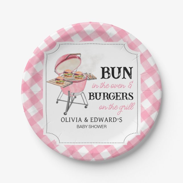 Pink Burger BBQ Baby Shower Paper Plates (Front)