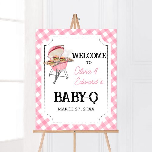 Pink Burger BBQ Baby Shower Welcome Poster