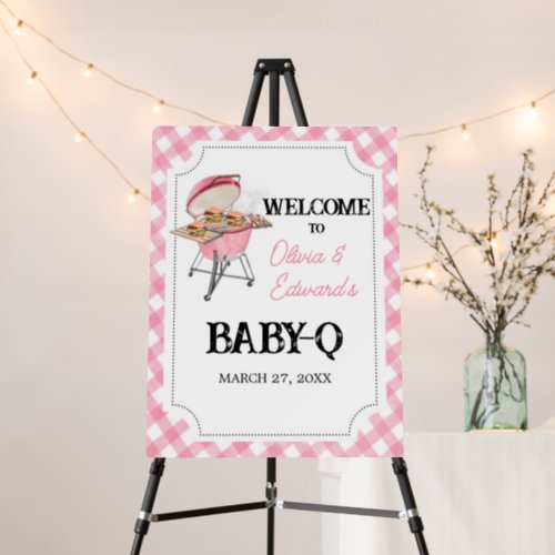 Pink Burger BBQ Baby Shower Welcome Sign