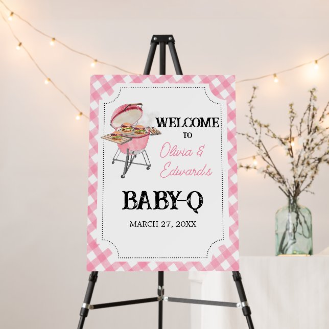 Pink Burger BBQ Baby Shower Welcome Sign (In Situ (Stand))