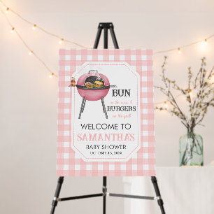 Pink Burger BBQ Baby Shower Welcome Sign