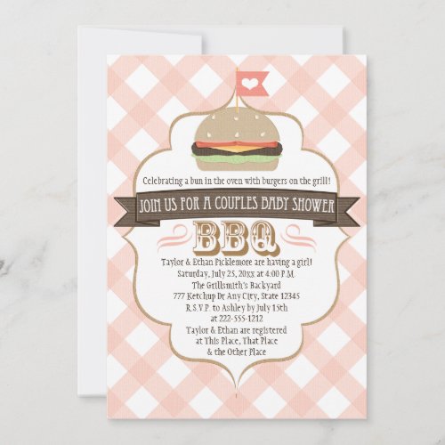 Pink Burger Couples BBQ Baby Shower Invitations