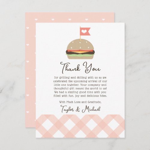 Pink Burger Couples BBQ Baby Shower Thank You Card