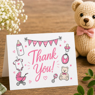 Pink Burgers Babies BBQ Thank You Card