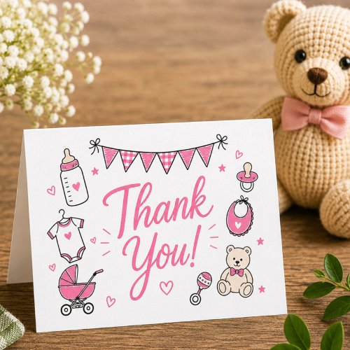 Pink Burgers Babies BBQ Thank You Card