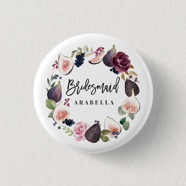 Pink, burgundy and fig floral bridesmaid button (Front)