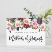 Pink, burgundy and fig floral matron of honour (Standing Front)