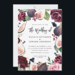 Pink, burgundy and fig floral wedding invitation<br><div class="desc">Pink,  burgundy and fig watercolor floral wedding invitation. Watercolor floral,  foliage and hand painted fruit. Part of a wedding suite. Background color can be customised.</div>