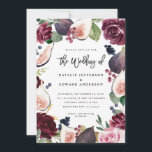 Pink, burgundy and fig floral wedding invitation<br><div class="desc">Pink,  burgundy and fig watercolor floral wedding invitation. Watercolor floral,  foliage and hand painted fruit. Part of a wedding suite. Background color can be customised.</div>