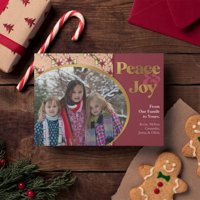 Pink, Burgundy and Gold Poinsettia Photo Holiday Card (Pink, Burgundy and Gold Poinsettia Photo Holiday Card)
