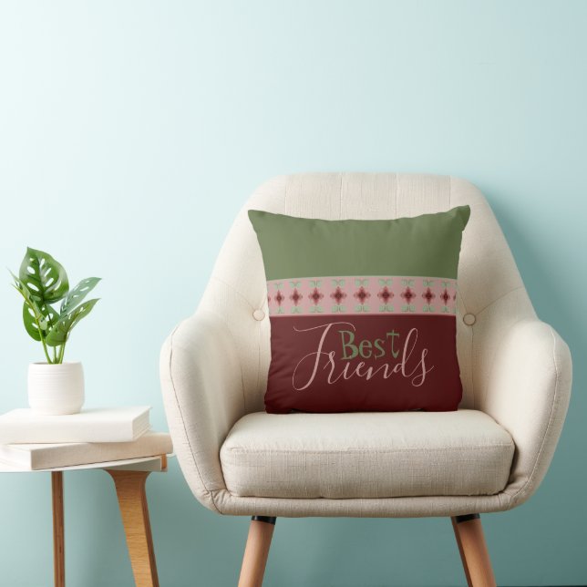 Pink Burgundy and Green Throw Pillow (Chair)