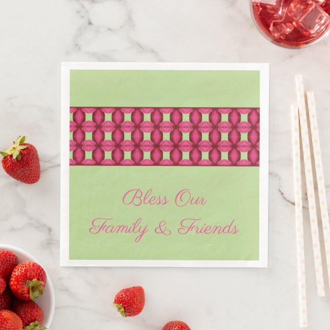 Pink Burgundy and Mint Green Paper Dinner Napkins (Insitu)