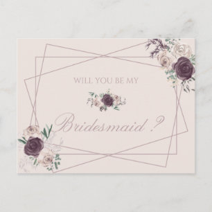 Pink Burgundy Beige Will You Be My Bridesmaid Invitation Postcard
