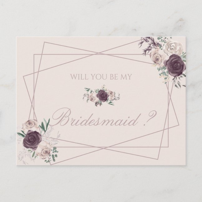 Pink Burgundy Beige Will You Be My Bridesmaid Invitation Postcard