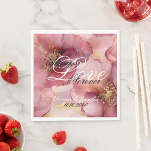 Pink Burgundy Blush Floral Love Wedding Napkins