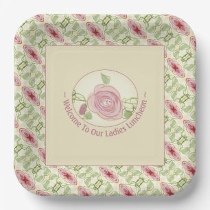 Pink Burgundy Cream And Green Floral Paper Plates