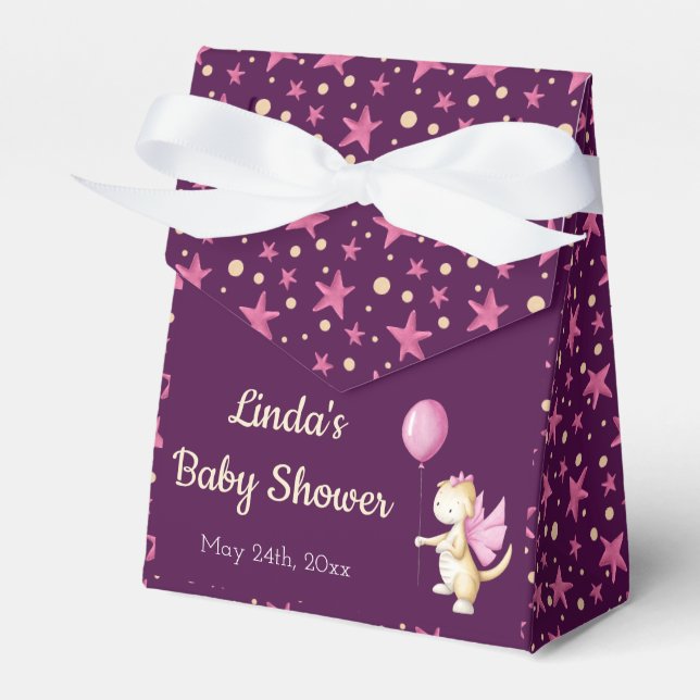 Pink Burgundy Cute Dragon Girl Baby Shower  Favor Boxes (Front Side)