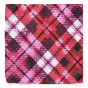 Pink Burgundy Diagonal Plaid Tartan Check Bandana