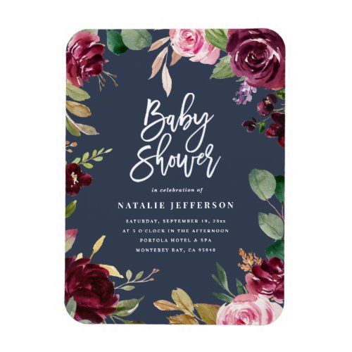 Pink burgundy  fig watercolor floral and script magnet