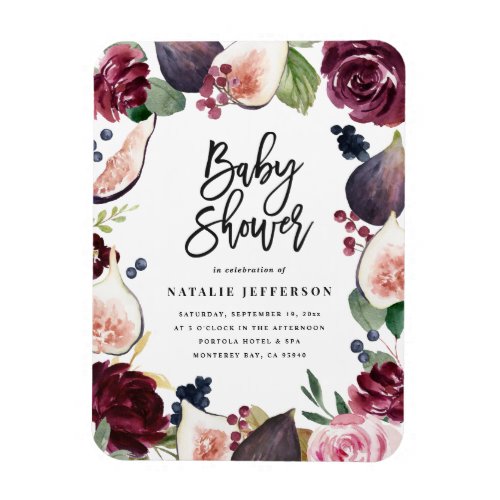 Pink burgundy  fig watercolor floral and script magnet