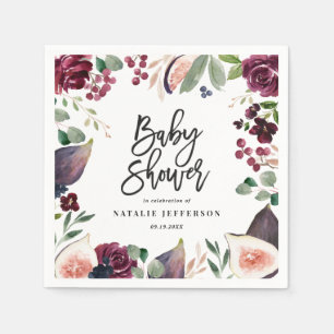 Pink, burgundy, + fig watercolor floral and script napkins