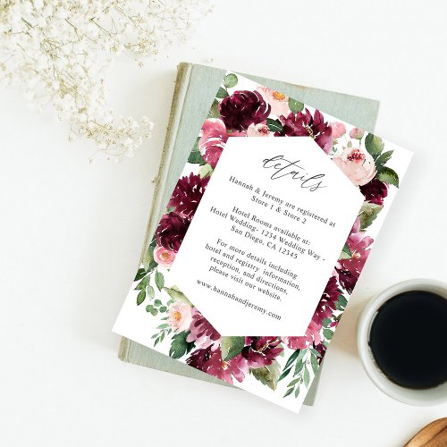 Pink  Burgundy Floral 7 Details Enclosure Card