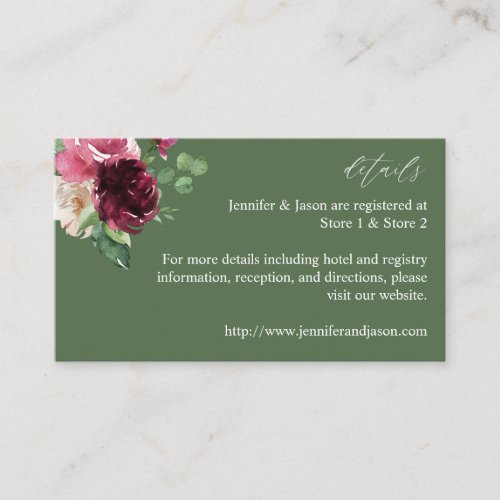 Pink  Burgundy Floral 7 _ Green Enclosure Card