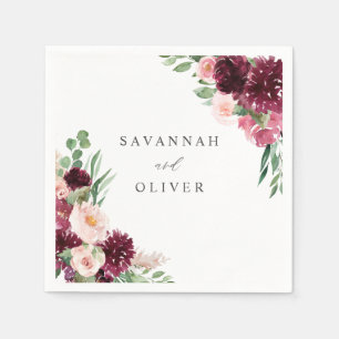 Pink & Burgundy Floral 7 Name Napkins