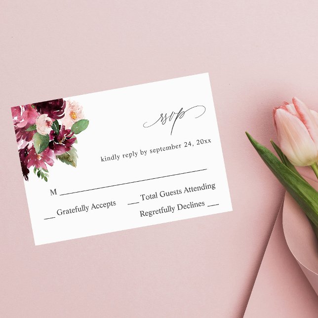 Pink & Burgundy Floral 7 no Meal RSVP V2 Card (Creator Uploaded)