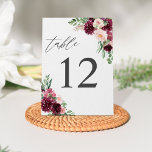 Pink & Burgundy Floral 7  Table Number<br><div class="desc">Dress up your wedding or party tables with your Pink & Burgundy Floral 7  Table Number Card.</div>