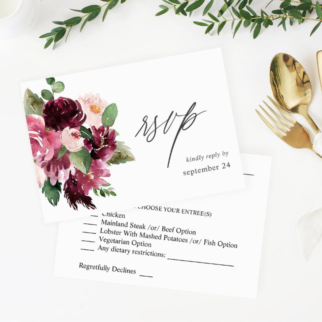 Pink & Burgundy Floral 7 w Meal RSVP (Creator Uploaded)