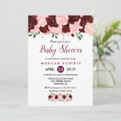 Pink & Burgundy Floral Baby Shower Invitation (Standing Front)