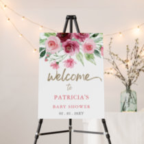 Pink Burgundy Floral Baby Shower Welcome Sign