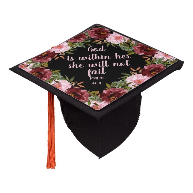 Pink Burgundy Floral Black Christian Graduation Cap Topper  display picture 1