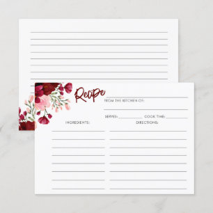 Pink Burgundy Floral Bridal Shower Recipe Card