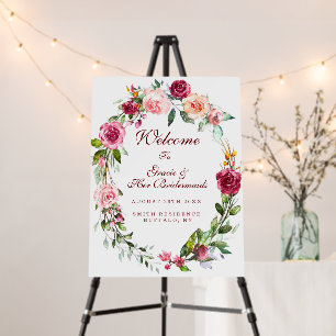 Pink Burgundy Floral Bridesmaids Luncheon Welcome Foam Board