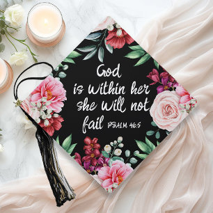 Pink Burgundy Floral Christian Bible Verse Graduation Cap Topper