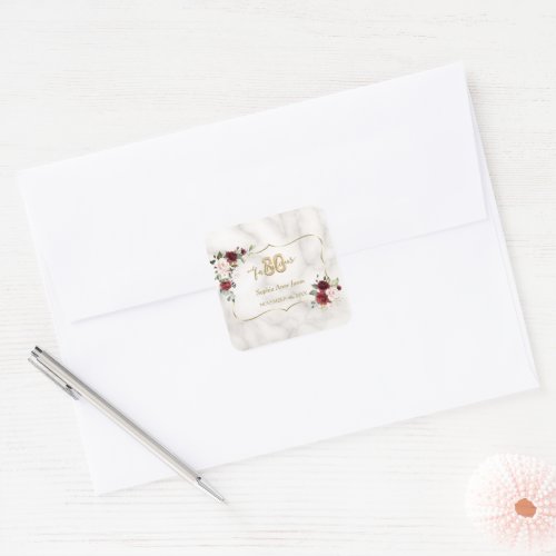 Pink Burgundy Floral Gold 30 and Fabulous Birthday Square Sticker