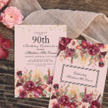 Pink Burgundy Floral Gold Glitter 90th Birthday Invitation<br><div class="desc">Elegant pink and burgundy watercolor floral and greenery 90th birthday party invitation with gold glitter. Contact me for assistance with customization or to request additional matching or coordinating Zazzle products for your celebration.</div>