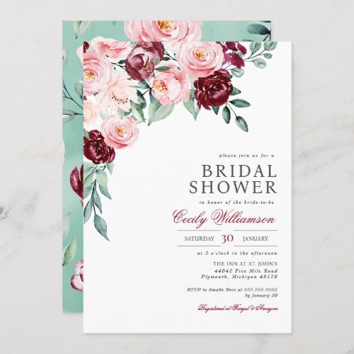 Pink Burgundy Floral Greenery Bridal Shower  Invitation