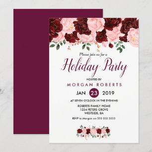 Pink & Burgundy Floral Holiday Party Invitation